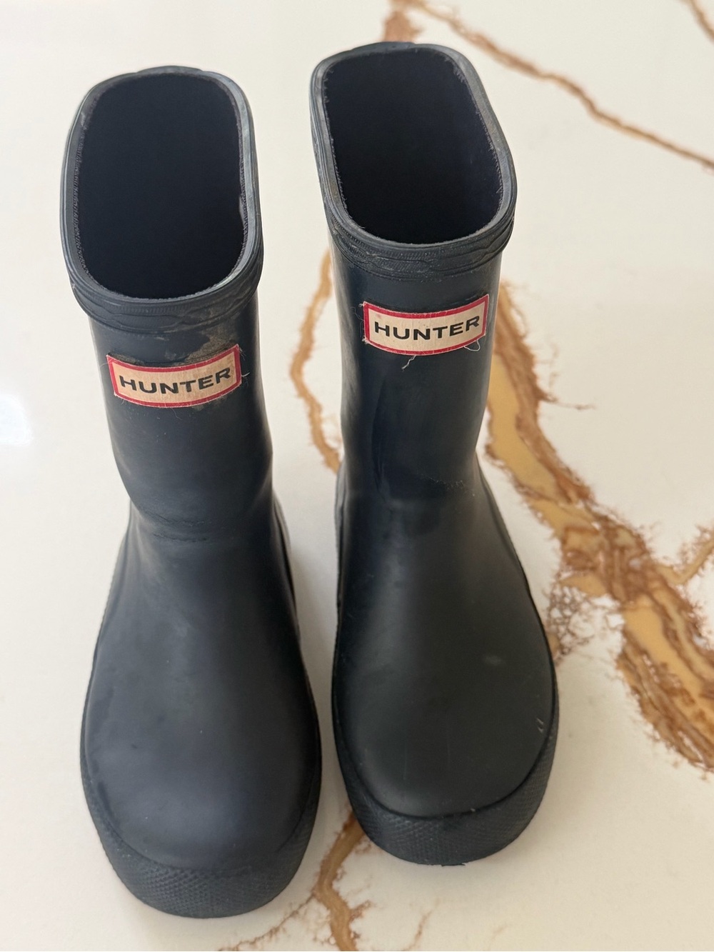Hunter Kids Black Rain Boots with Red Logo